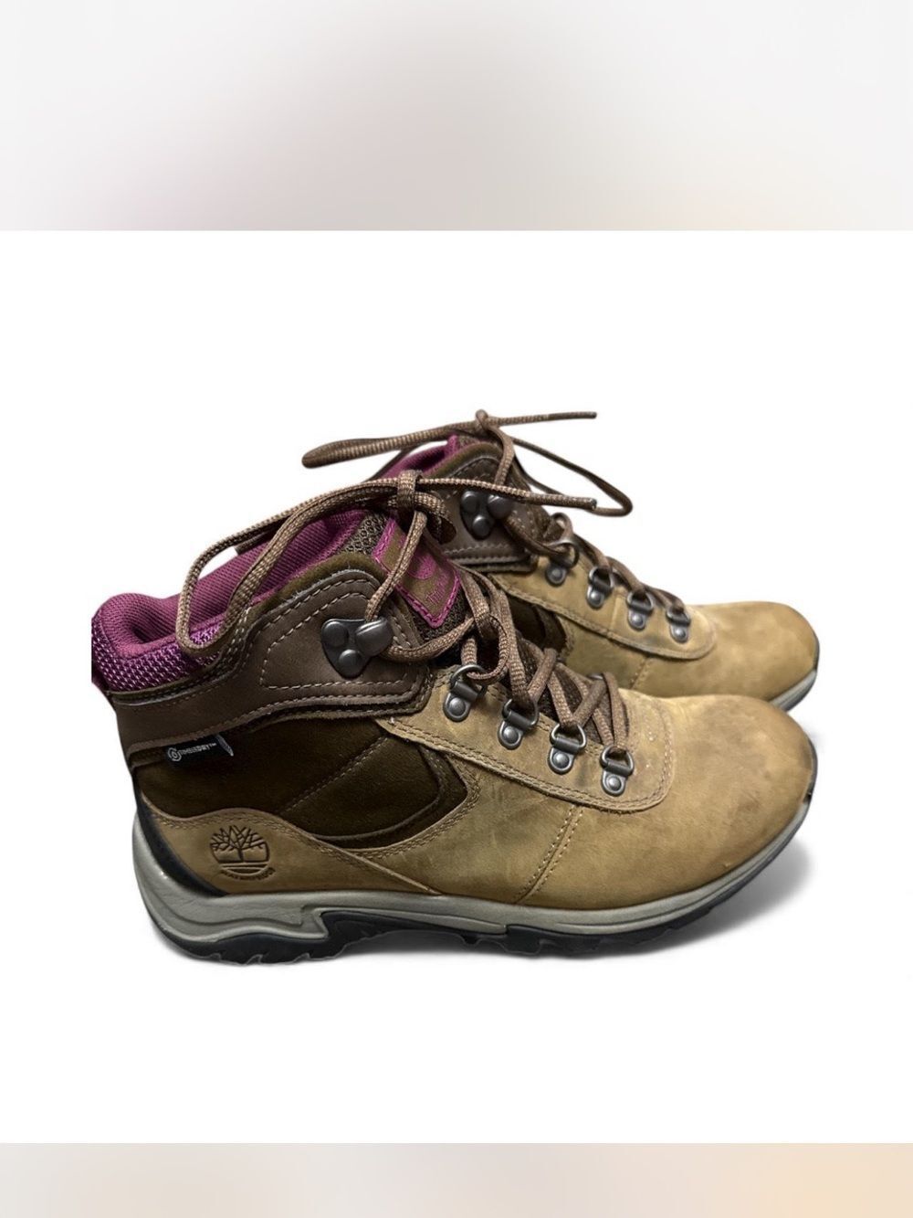 Timberland Women's Brown Lace-Up Hiking Boots with Pink Collar Accent